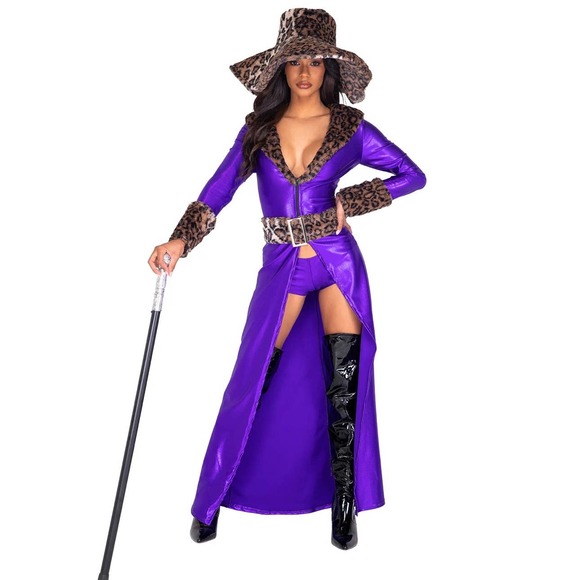 Roma Other - Made of Money Pimp Women's 4 Piece Halloween Party Costume Purple Leopard Medium